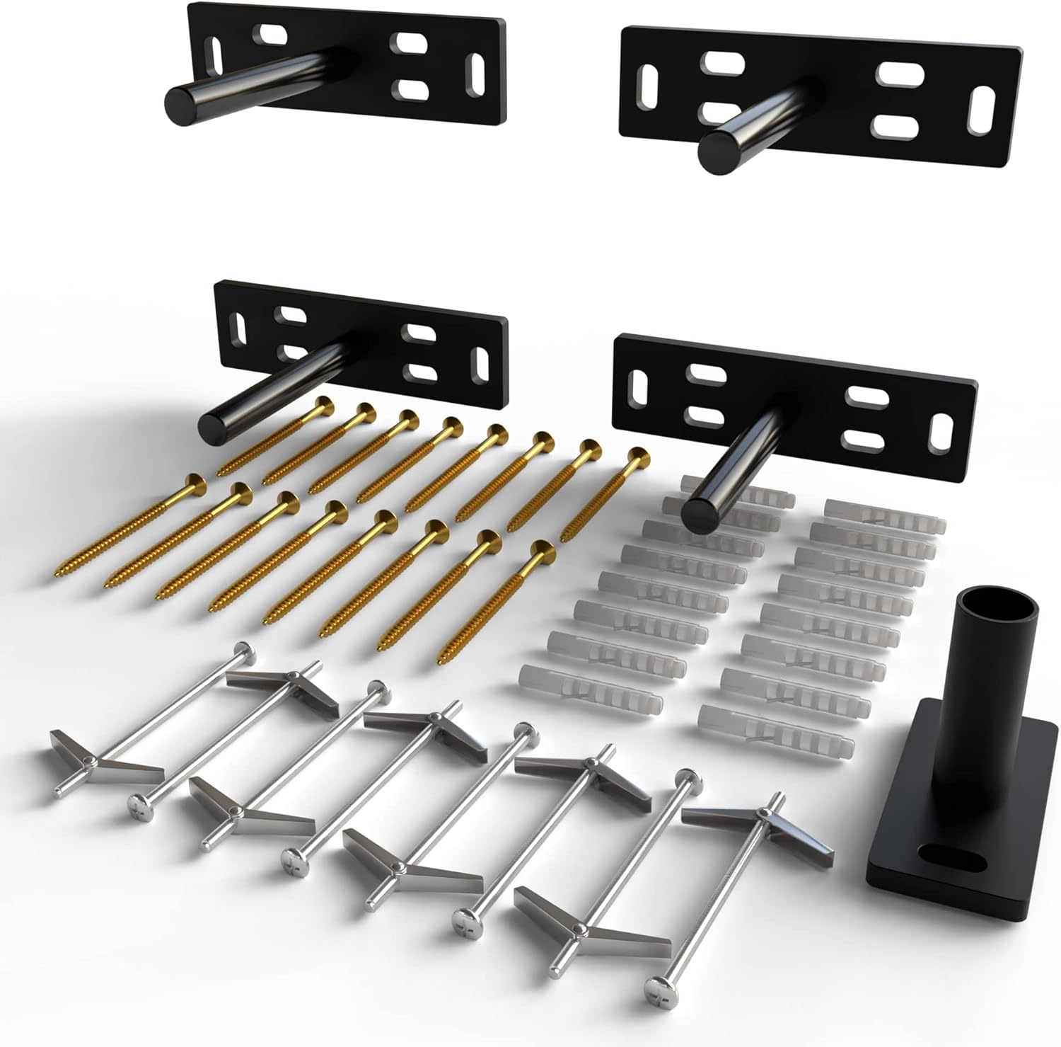 Set of 4 Size 5x1 3/8x 8 Floating Shelf Brackets Heavy Duty (1/4 inch Thick Baseplate) Painted Black Mild Steel/Bracket for Hidden Wall Shelves Support Hardware Mount Kitchen/Nursery Decor (4 inch Rods)